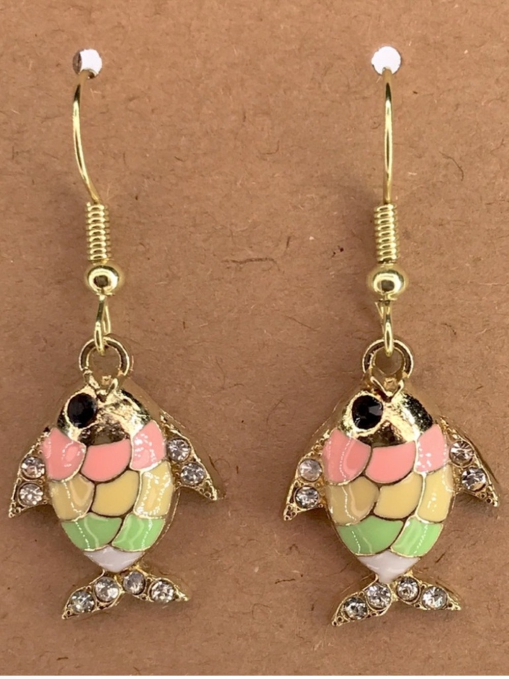 Fashion Jewelry Gold Fish Earrings with Multicolor Accents Fashion Jewelry